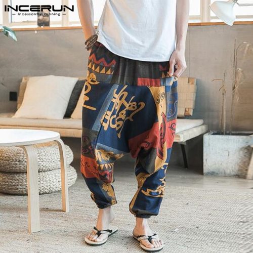 Baggy Cotton Linen Harem Pants Men Hip-hop Women Plus Size Wide Leg Trousers New Casual Vintage Long Pants Pantalon Hombre 2019