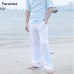 Faroonee New High quality Men's Summer Casual Pants Natural Cotton Linen Trousers White Linen Elastic Waist Straight Man's Pants