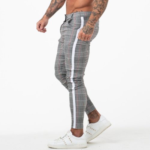 Gingtto Mens Chinos Slim Fit 2019 Men Skinny Chino Pants Super Comfy Stretch Pants For Men Plaid Design Side Stripe zm355