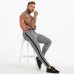 Gingtto Mens Chinos Slim Fit Skinny Pants For Men Chino Trousers Plaid Design Fashion Grey With Stripe at Side zm353