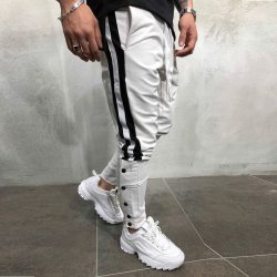 Hot Men's Sweatpants Side Stripe Hip  Track Pants Street Wear Skinny  Sweatpants Elastic Waist Male Casual Trousers 3XL