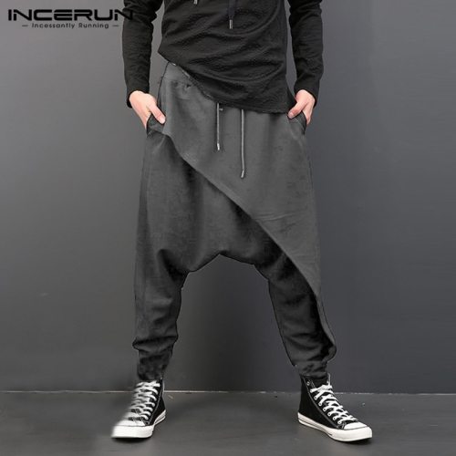 INCERUN Plus Size Men Casual Drape Drop Crotch Harem Hip Hop Pants Trouser Baggy Dancing Pants Gothic Punk Style Harem Pants Men