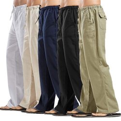 Linen Pants Trousers Mens Summer Casual Elastic Waist Loose Male Solid Straight Pants Plus Size 3XL Beachwear joggers sweatpants