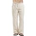 Litthing Mens Nature Cotton Linen Trousers Summer Pants 2XL Casual Male Solid Elastic Waist Straight Loose Pants Plus Size