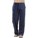 Litthing Mens Nature Cotton Linen Trousers Summer Pants 2XL Casual Male Solid Elastic Waist Straight Loose Pants Plus Size