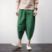 Sinicism Store Cotton Linen Mens Harem Pants Summer Male Casual Calf-Length Pants 2019 Solid Big Pocket Baggy Pants Trousers