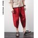 Sinicism Store Cotton Linen Mens Harem Pants Summer Male Casual Calf-Length Pants 2019 Solid Big Pocket Baggy Pants Trousers