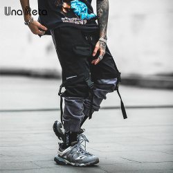 Una Reta Man Pants New Fashion Streetwear Stitching Color Joggers Hip Hop Long Pants Men Elastic Waist Cargo Pants Men