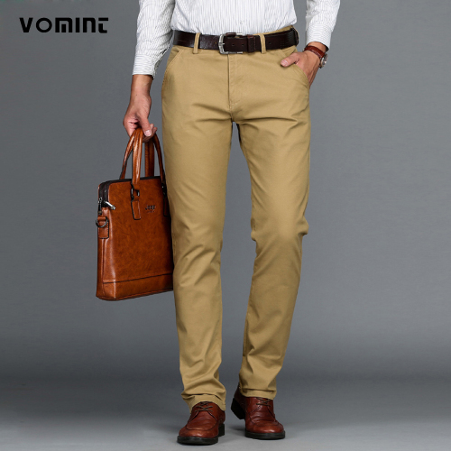 VOMINT Mens Pants High Quality Cotton Casual Pants Stretch male trousers man long Straight 4 color Plus size pant suit  42 44 46