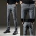 jantour Brand Pants Men Casual Elastic Long Trousers Male Cotton lattice straight gray Work Pant men's autumn Large size 28-38