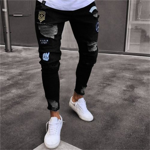 2018 Men Stylish Ripped Jeans Pants Biker Skinny Slim Straight Frayed Denim Trousers New Fashion skinny jeans men Clothes