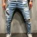 2018 new Men Ripped Distressed Slim Fit Elastic Stretch Patches Male streetwear hiphop Hole Denim Pants Biker denim trousers