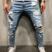 2018 new Men Ripped Distressed Slim Fit Elastic Stretch Patches Male streetwear hiphop Hole Denim Pants Biker denim trousers