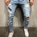 2018 new Men Ripped Distressed Slim Fit Elastic Stretch Patches Male streetwear hiphop Hole Denim Pants Biker denim trousers