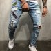 2018 new Men Ripped Distressed Slim Fit Elastic Stretch Patches Male streetwear hiphop Hole Denim Pants Biker denim trousers