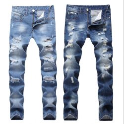 2019 New Fashion Ripped Jeans Men Patchwork Hollow Out Printed Beggar Cropped Pants Man Cowboys Demin Pants Male Dropshipping