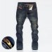 2019 New Hole Ripped Stretch Famous Fashion Designer Button Jeans Men Straight Dark Blue Color Printed Mens Jeans Ripped Jeans