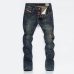 2019 New Hole Ripped Stretch Famous Fashion Designer Button Jeans Men Straight Dark Blue Color Printed Mens Jeans Ripped Jeans