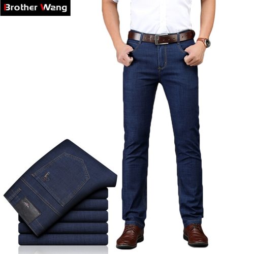 2019 New Men Classic Business Jeans Fashion Casual Primary Color Slim Fit Small Straight Male Trousers Denim Pants Brand Clothes