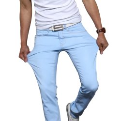 2019 Spring Summer New Fashion Men Casual Stretch Skinny Jeans Slim fit Trousers Tight White Pants Solid Colors