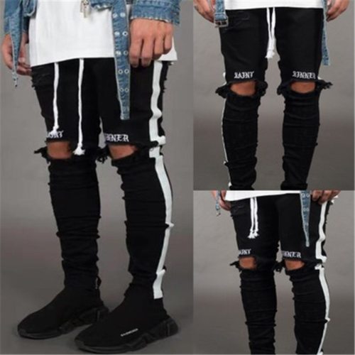 BDLJ 2019 Men Stylish Ripped Jeans Pants Biker Skinny Slim Straight Frayed Denim Trousers New Fashion Skinny Jeans Men Clothes