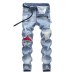 Famous TANGYAXUAN Brand Fashion Designer Jeans Men Straight Dark Blue Color Printed Mens Jeans Ripped Jeans,96% Cotton