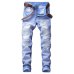 Famous TANGYAXUAN Brand Fashion Designer Jeans Men Straight Dark Blue Color Printed Mens Jeans Ripped Jeans,96% Cotton