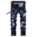 Famous TANGYAXUAN Brand Fashion Designer Jeans Men Straight Dark Blue Color Printed Mens Jeans Ripped Jeans,96% Cotton