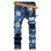 Famous TANGYAXUAN Brand Fashion Designer Jeans Men Straight Dark Blue Color Printed Mens Jeans Ripped Jeans,96% Cotton