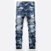 Famous TANGYAXUAN Brand Fashion Designer Jeans Men Straight Dark Blue Color Printed Mens Jeans Ripped Jeans,96% Cotton