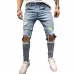 Fashion Streetwear Men's Jeans Vintage Blue Gray Color Skinny Destroyed Ripped Jeans Broken Punk Pants Homme Hip Hop Jeans Men
