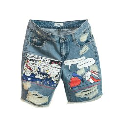 Jean Shorts Men Ulzzang Points Trousers Summer Pattern Knee Length Medium Zipper Fly Midweight Jeans Dsq Mens Sale 2019 New