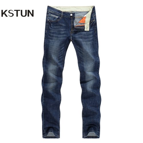 KSTUN Men Jeans Famous Brand 2019 Slim Straight Business Casual Dark Blue Thin Elasticity Cotton Denim Pants Trousers pantalon