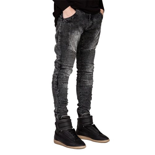 Men Jeans Runway Slim Racer Biker Jeans Fashion Hiphop Skinny Jeans For Men H0292