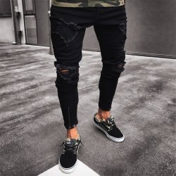 Mens Cool Designer Brand Black Jeans Skinny Ripped Destroyed Stretch Slim Fit Hop Hop Pants With Holes For Men