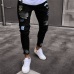 Men's Fashion Vintage Ripped Jeans  Skinny Slim Fit Zipper Denim Pant Destroyed Frayed Trousers Cartoon Style Pants Dropshipping