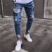 Men's Fashion Vintage Ripped Jeans  Skinny Slim Fit Zipper Denim Pant Destroyed Frayed Trousers Cartoon Style Pants Dropshipping