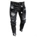 Men's Fashion Vintage Ripped Jeans  Skinny Slim Fit Zipper Denim Pant Destroyed Frayed Trousers Cartoon Style Pants Dropshipping