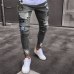 Men's Fashion Vintage Ripped Jeans  Skinny Slim Fit Zipper Denim Pant Destroyed Frayed Trousers Cartoon Style Pants Dropshipping