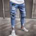 Men's Fashion Vintage Ripped Jeans  Skinny Slim Fit Zipper Denim Pant Destroyed Frayed Trousers Cartoon Style Pants Dropshipping