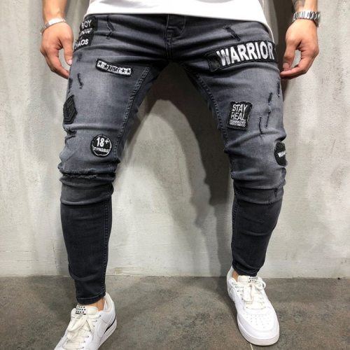 NEW 2019 fashion men's hole embroidery jeans Hip-hop slim men jeans