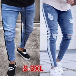 NIBESSER 2019 Skinny Jeans Men Sexy Ripped Hole Stretch Denim Trousers Male Autumn Straight Streetwear Pencil Jeans Plus Size