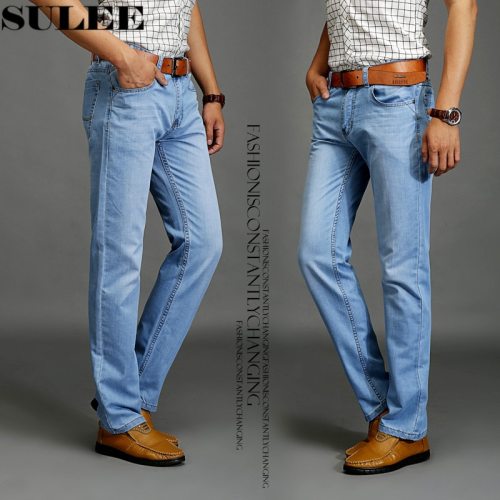 SULEE Brand 2019 New Fashion Men's Casual Thin And Lightweight  Skinny Jeans Trousers Tight Pants Solid Colors