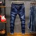 Spring New Men's Elastic Cotton Stretch Jeans Pants Loose Fit Denim Trousers Men's Brand Fashion Wear and washed jean pants