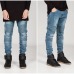 Streetwear Mens Ripped Biker Jeans homme Men's fashion Motorcycle Slim Fit Black White Blue Moto Denim Pants Joggers Skinny Men