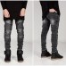 Streetwear Mens Ripped Biker Jeans homme Men's fashion Motorcycle Slim Fit Black White Blue Moto Denim Pants Joggers Skinny Men