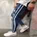 Trendy Men Skinny Jeans Biker Destroyed Frayed Fit Denim Ripped Denim Pants Side Stripe Pencil Pants Hip Hop Streetwear