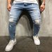 Trendy Men Skinny Jeans Biker Destroyed Frayed Fit Denim Ripped Denim Pants Side Stripe Pencil Pants Hip Hop Streetwear