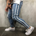 Trendy Men Skinny Jeans Biker Destroyed Frayed Fit Denim Ripped Denim Pants Side Stripe Pencil Pants Hip Hop Streetwear