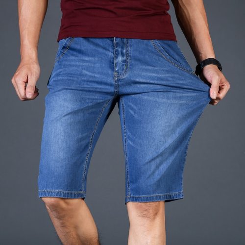 2019Summer Brand Stretch Thin high quality cotton Denim Jeans male Short Men Knee Length Soft blue casual Shorts Plus Size 28-46